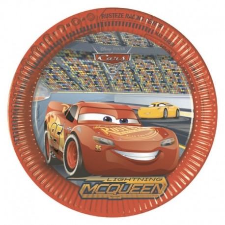 8 Piatti Tondi Carta Cars 23 cm