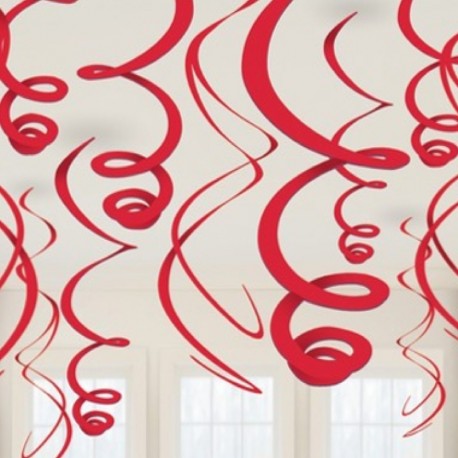 12 Decorazioni Swirl Rosse 55 cm