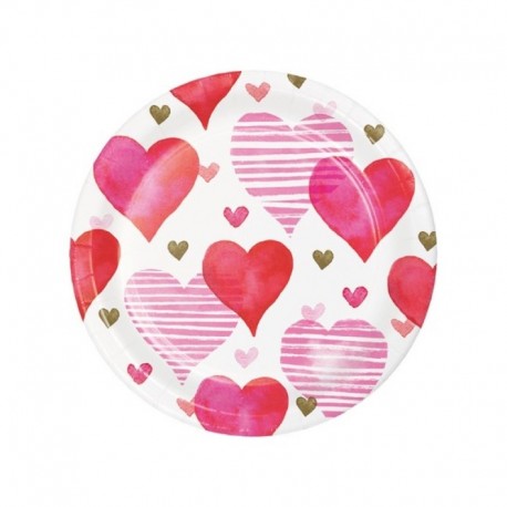 8 Piatti Tondi Carta Hearts 18 cm