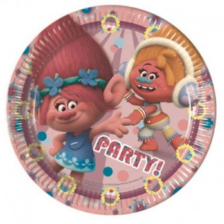 8 Piatti Tondi Carta Trolls 23 cm