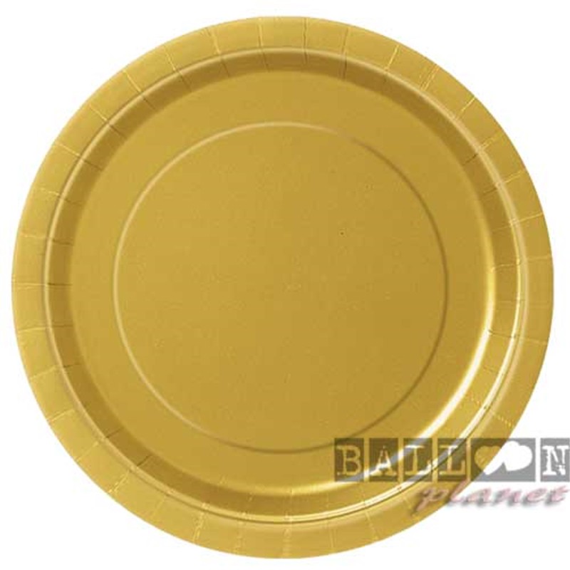 8 Piatti Quadrati Plastica Oro 23 cm - Balloon Planet